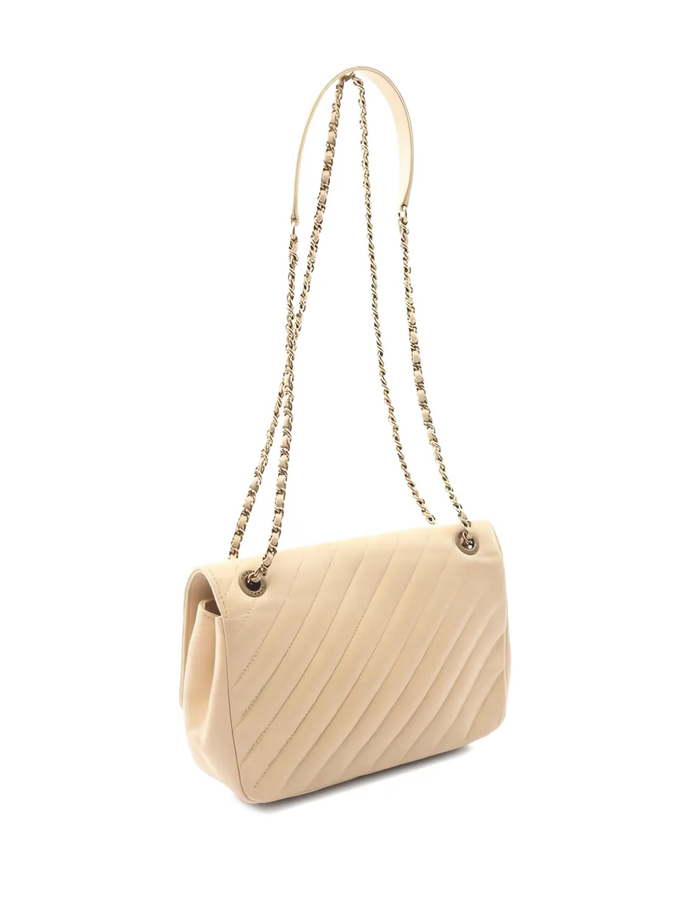 Pre-owned Chanel 2016-2017 Diagonal-quilting Chain-strap Shoulder Bag In Neutral