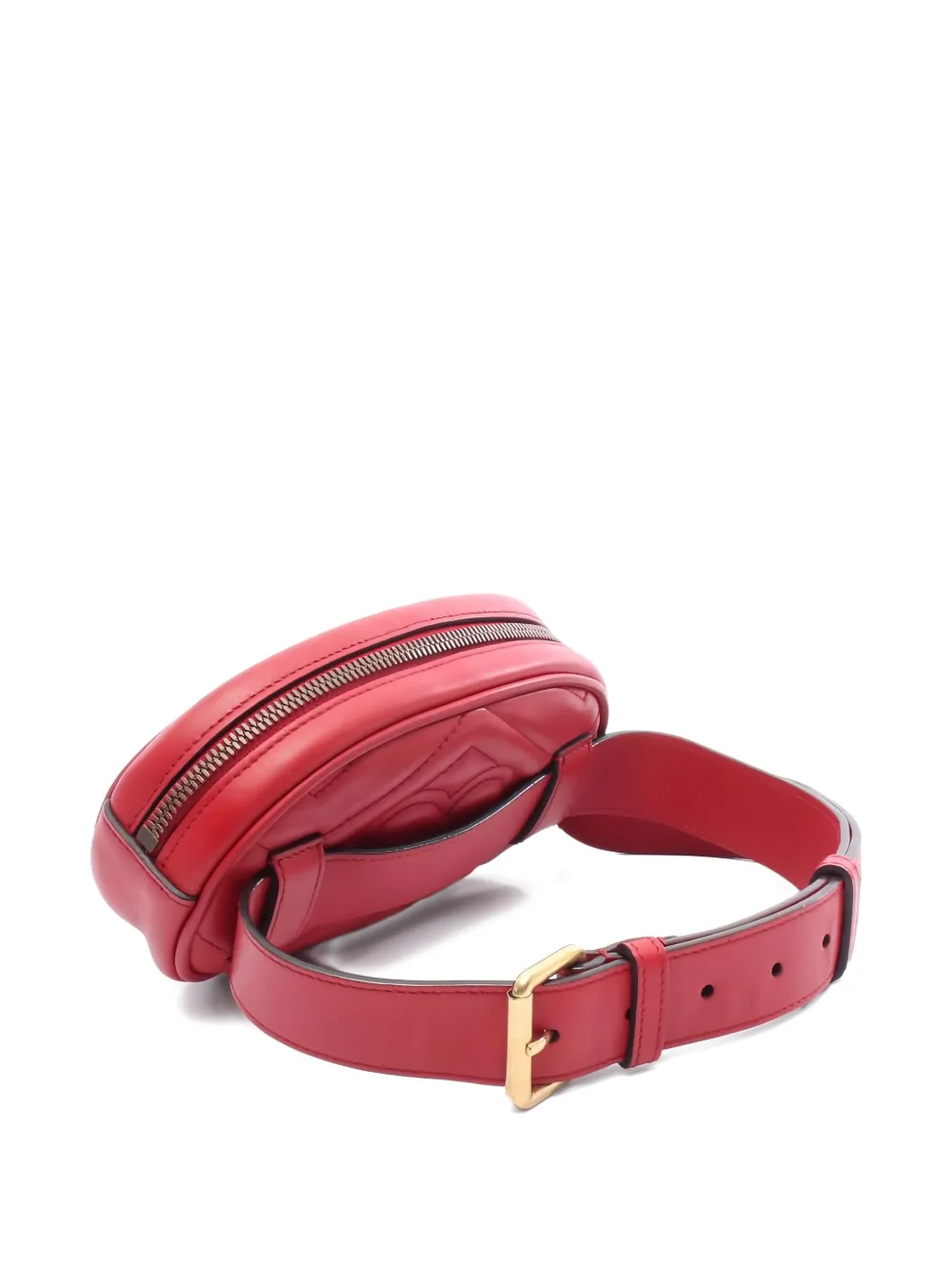 Pre-owned Gucci Marmont Interlocking-gg Leather Belt Bag In Red