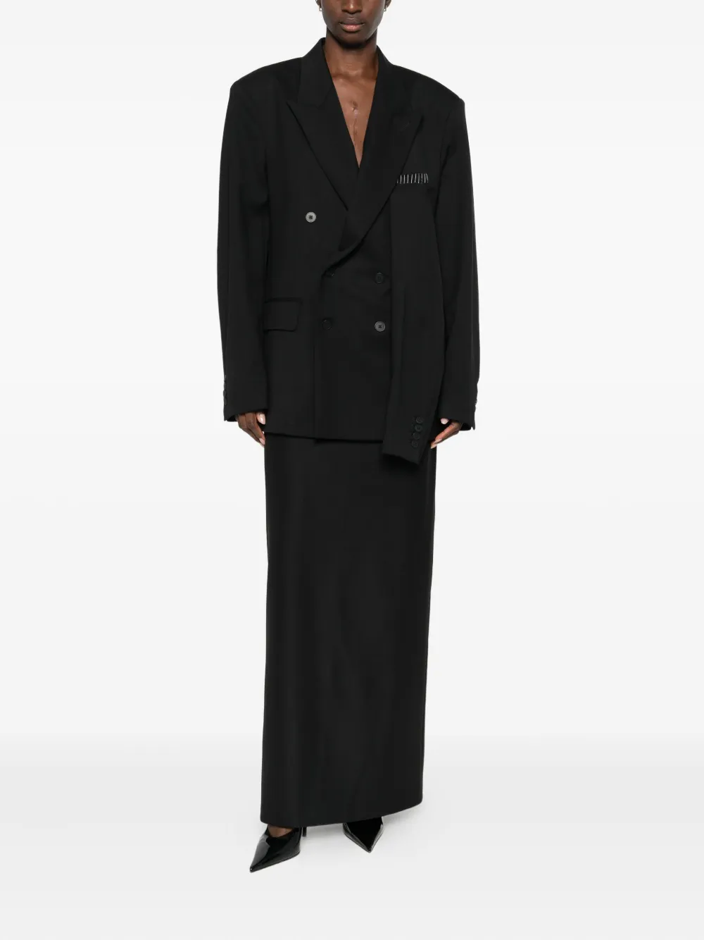 Medeea Double-breasted Wool Blazer In Black