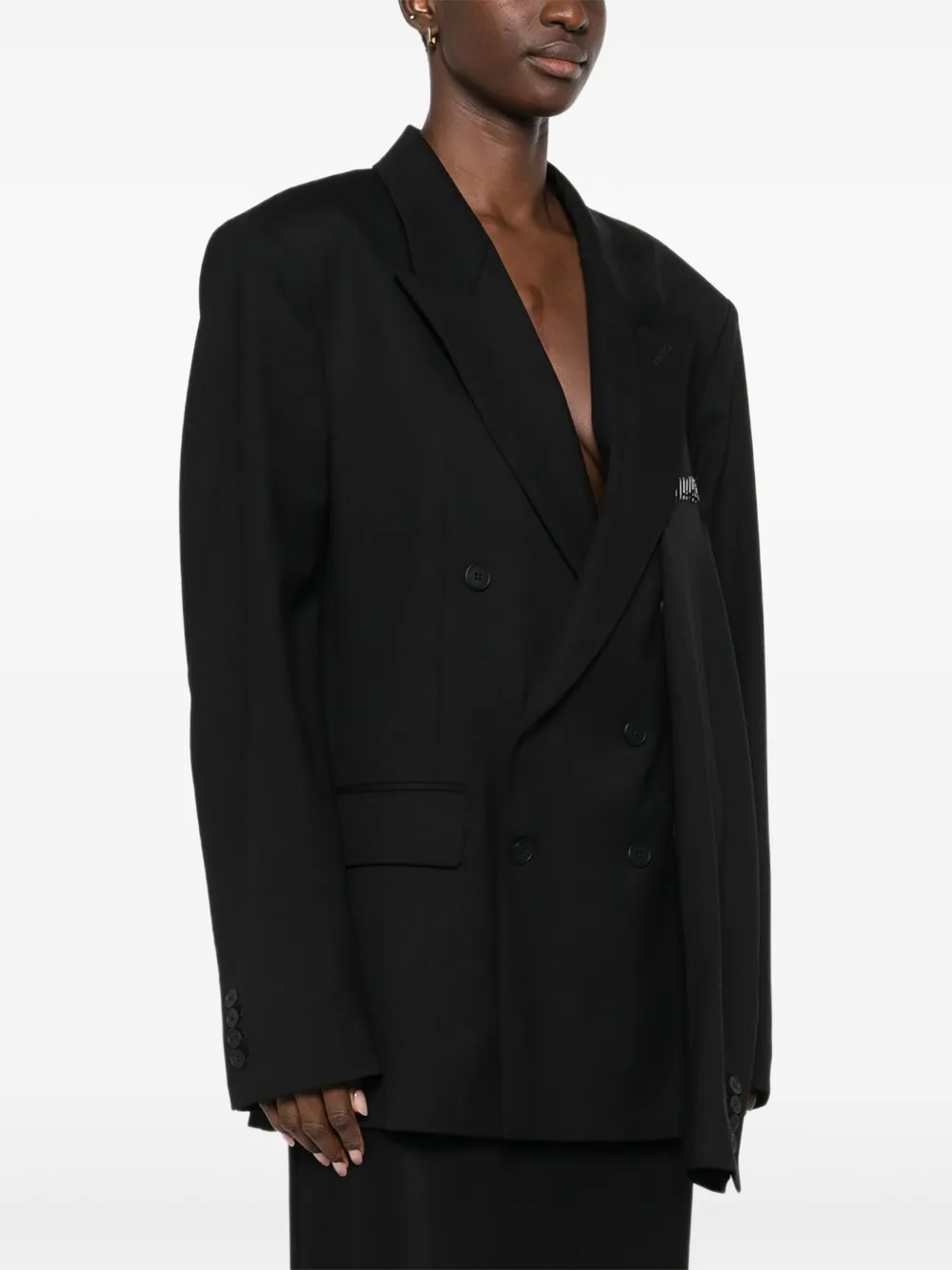 Medeea Double-breasted Wool Blazer In Black