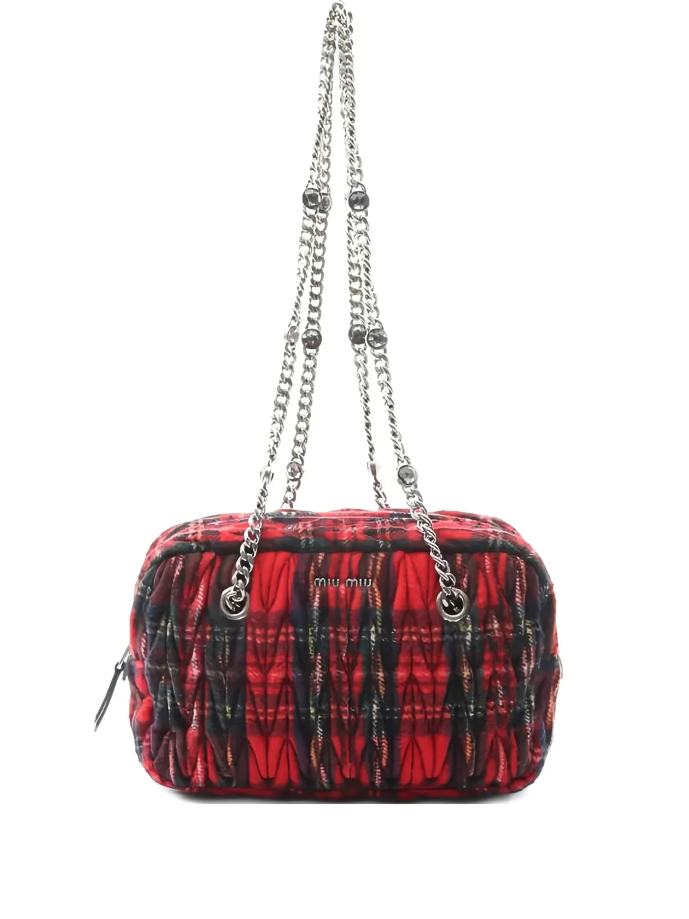 Miu Miu Pre-Owned 2010s tartan matelassé chain shoulder bag | Red | Image 1
