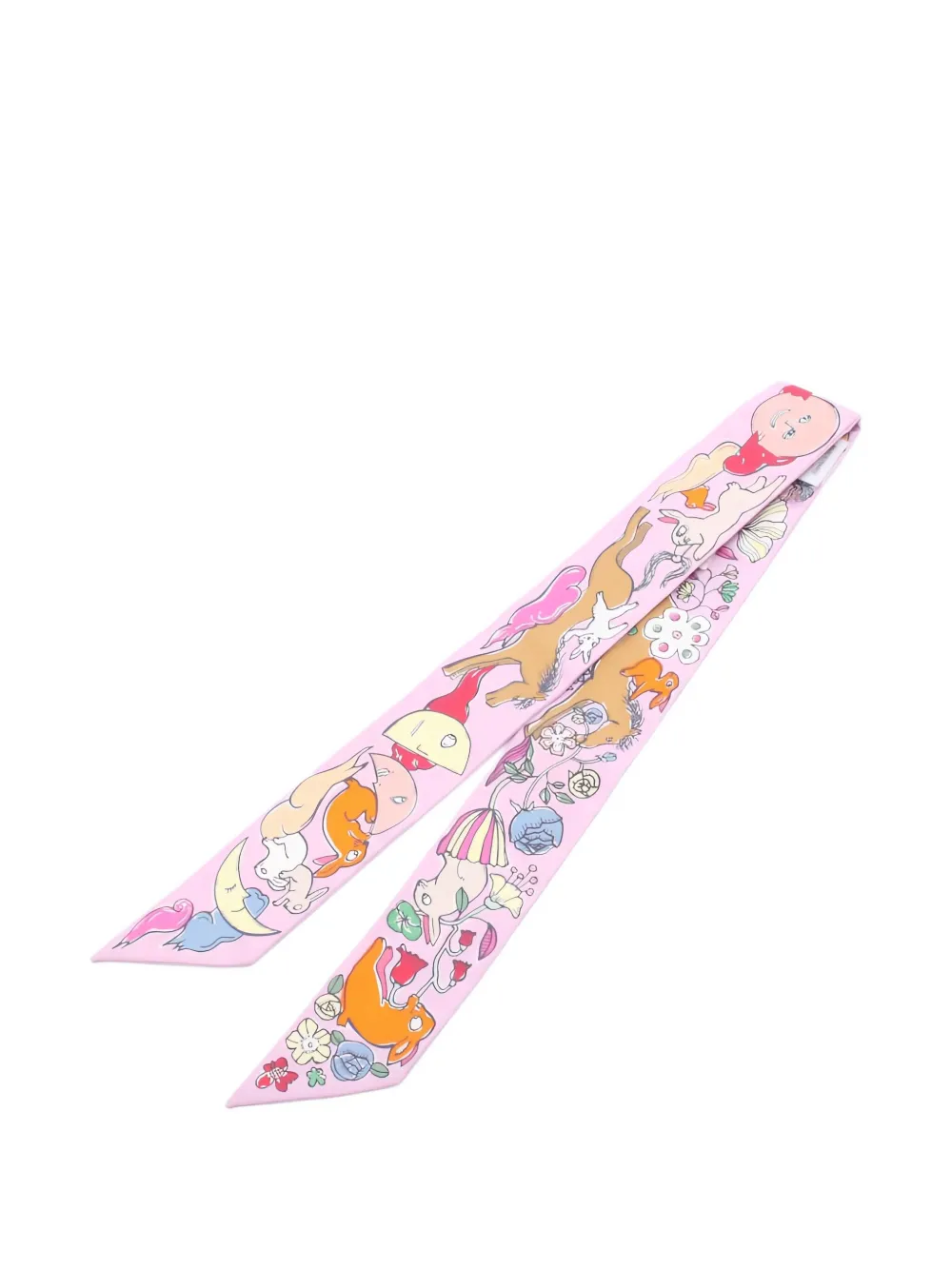 Pre-owned Hermes 2020s Mille Et Un Lapins Ribbon Scarf In Pink