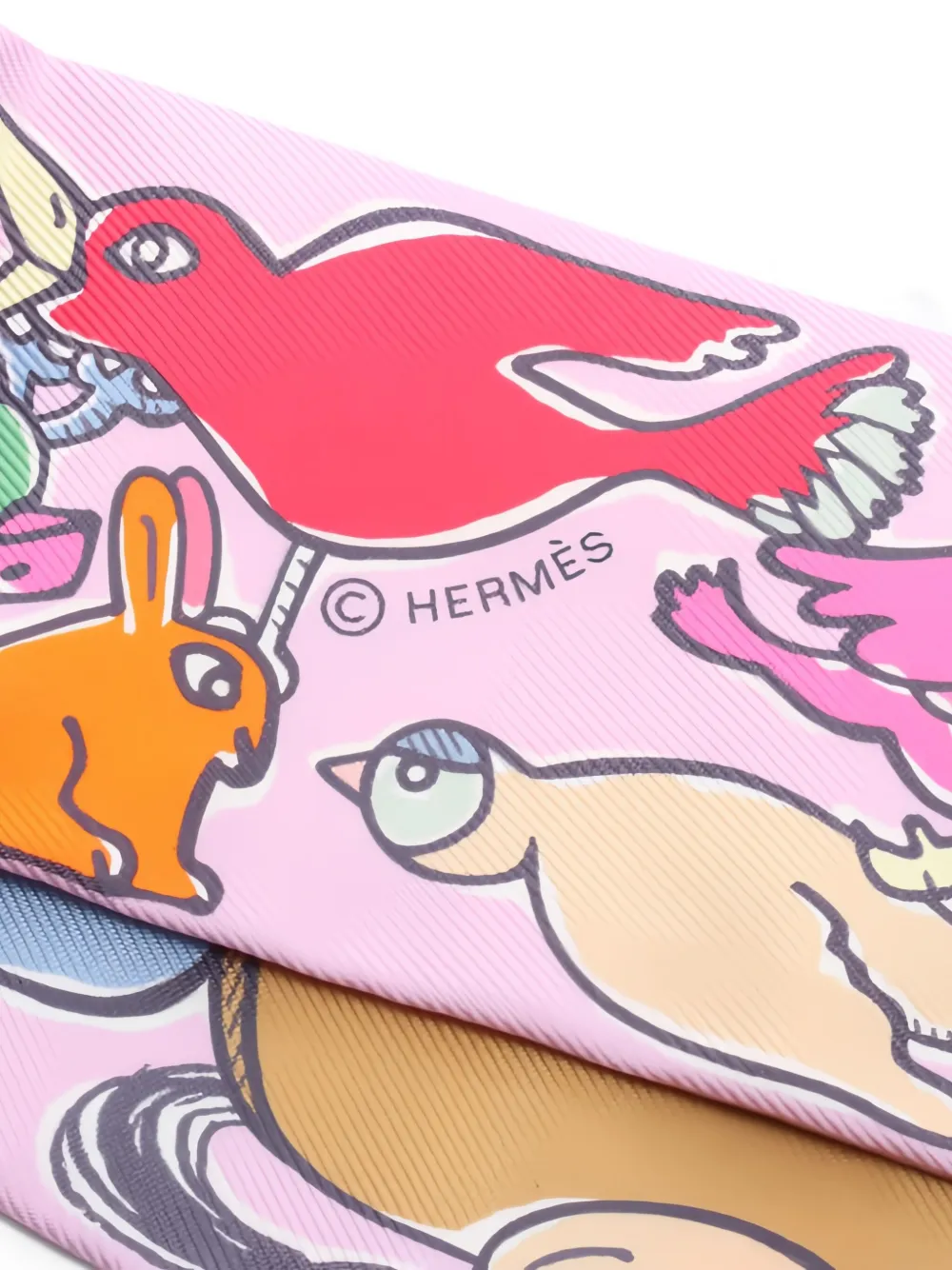 Pre-owned Hermes 2020s Mille Et Un Lapins Ribbon Scarf In Pink