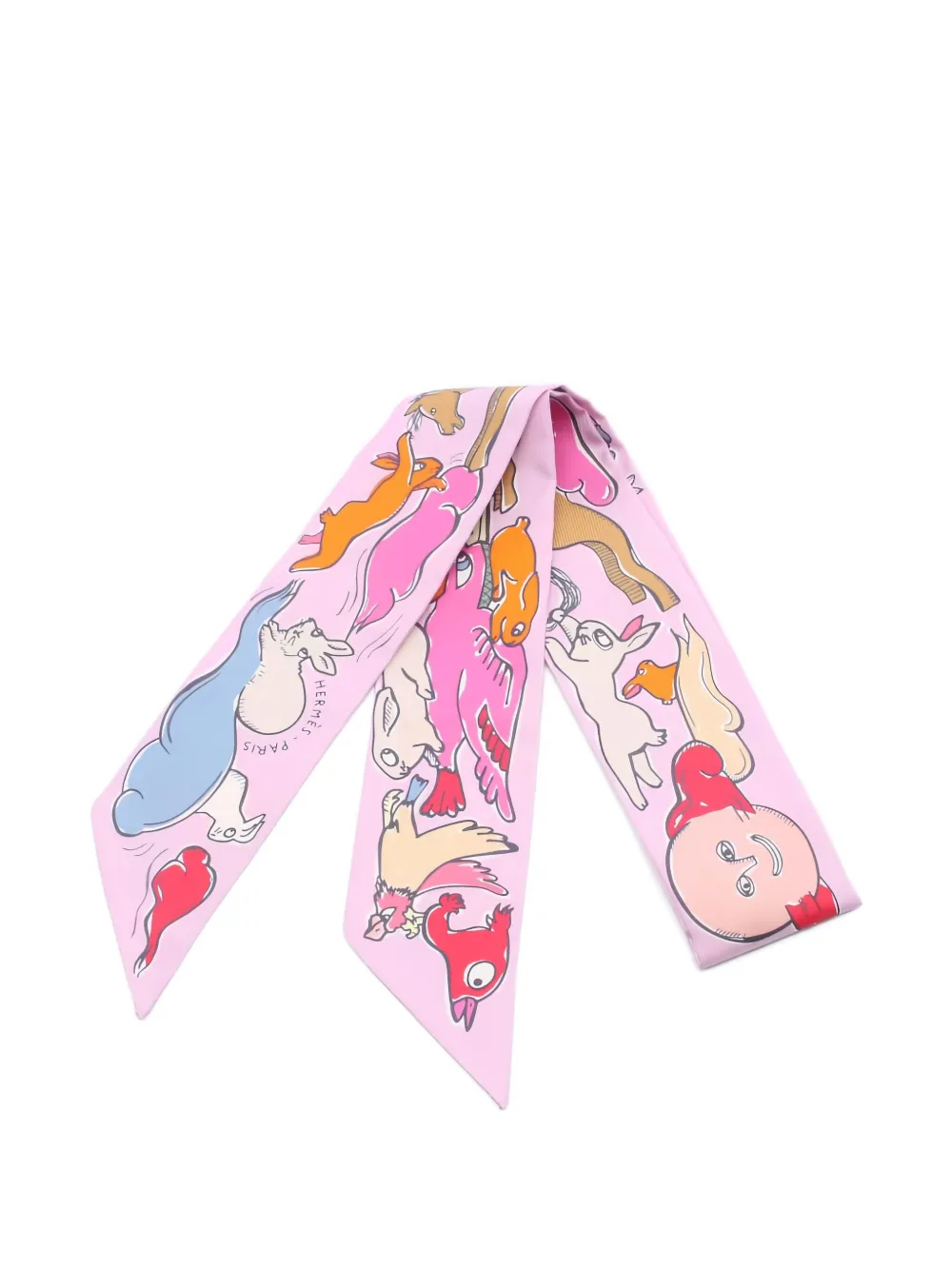 Pre-owned Hermes 2020s Mille Et Un Lapins Ribbon Scarf In Pink
