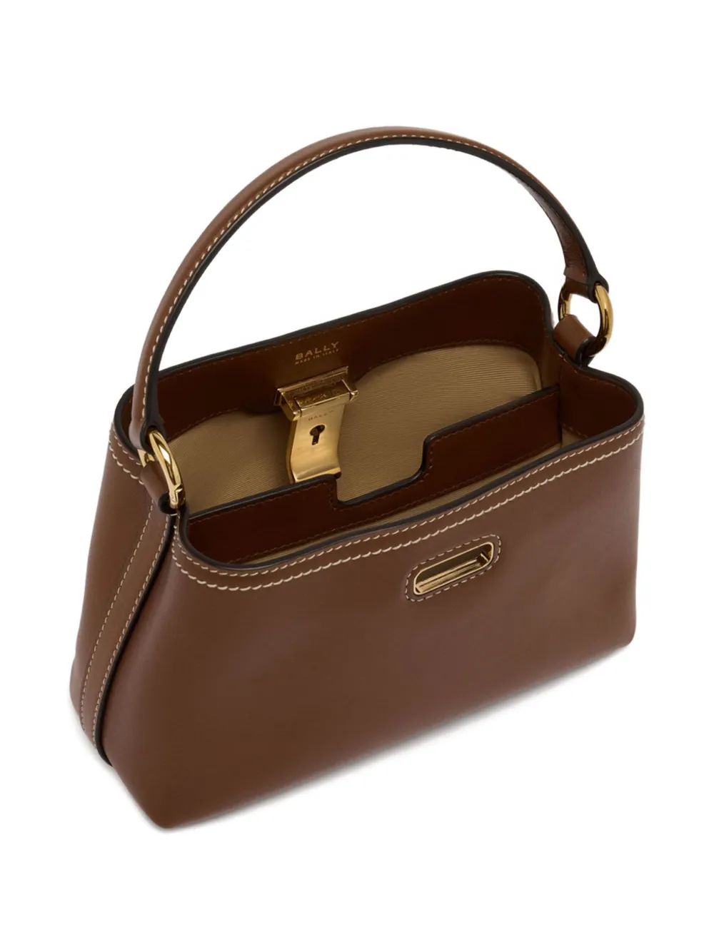 Bally Mini Lock Me Leather Tote Bag In Brown