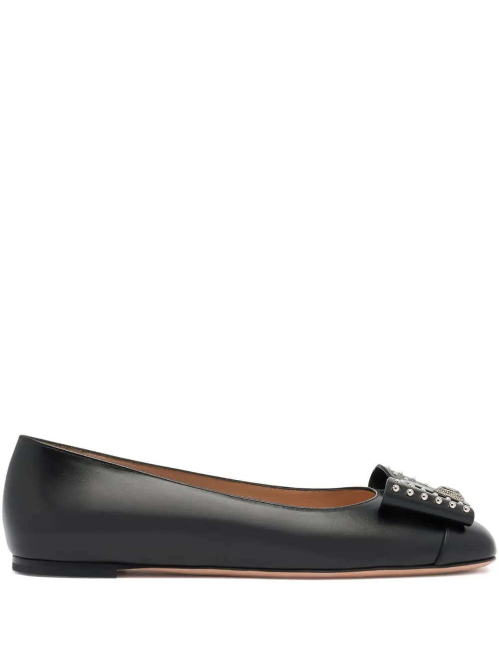Bally B-bow Studded Leather Ballet Flats In Black