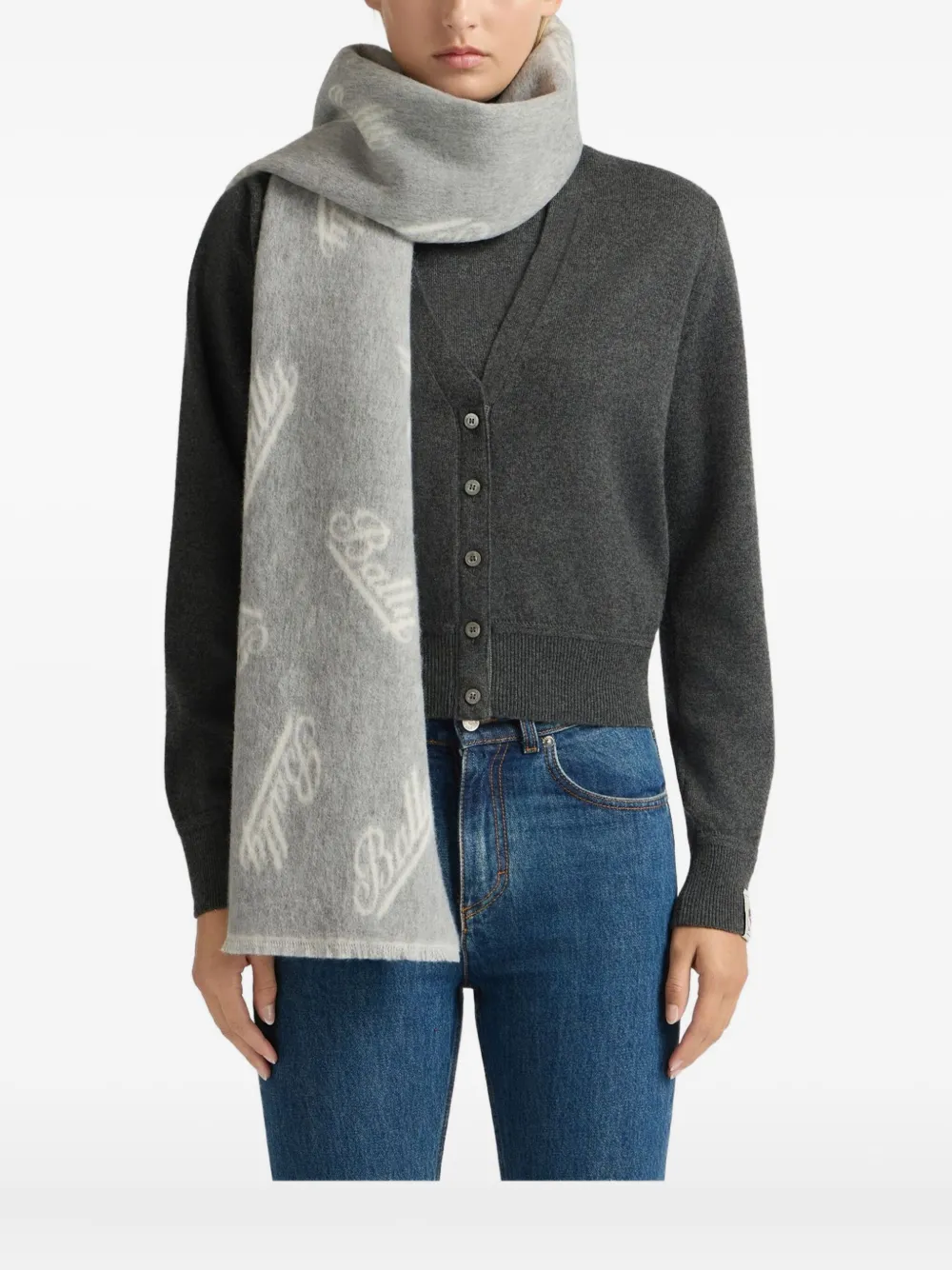 Bally Logo-motif Scarf In Gray