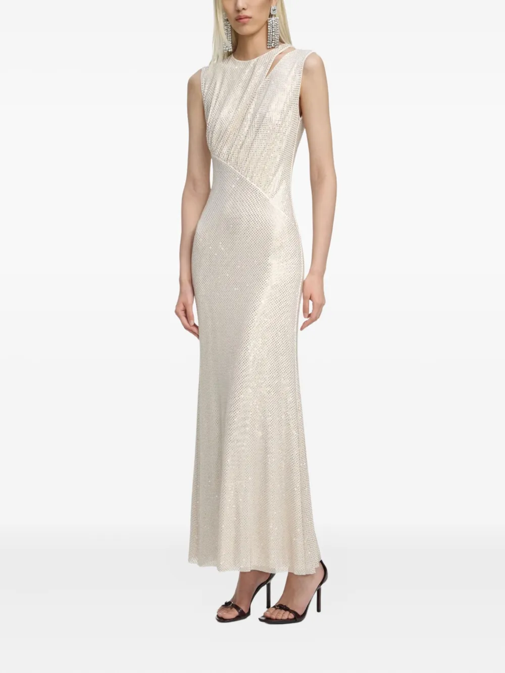 Self-Portrait Uitgesneden midi-jurk Beige