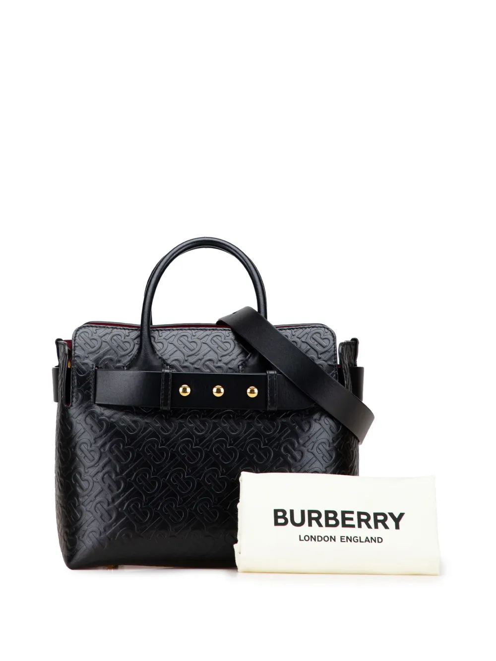 Pre-owned Burberry 2018-2025 Small Tb Monogram Embossed Leather Belt Bag Satchel In Black