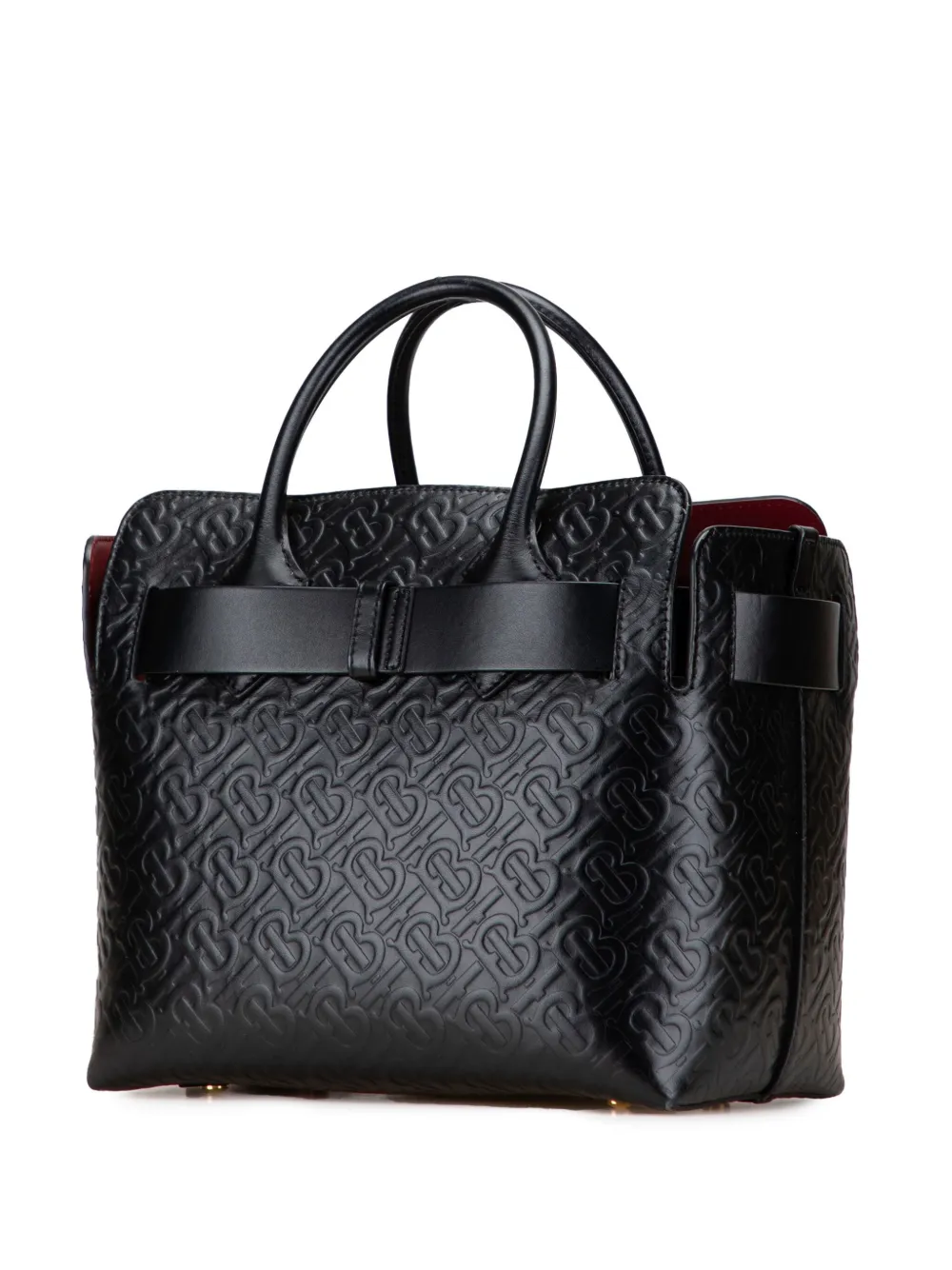 Pre-owned Burberry 2018-2025 Small Tb Monogram Embossed Leather Belt Bag Satchel In Black