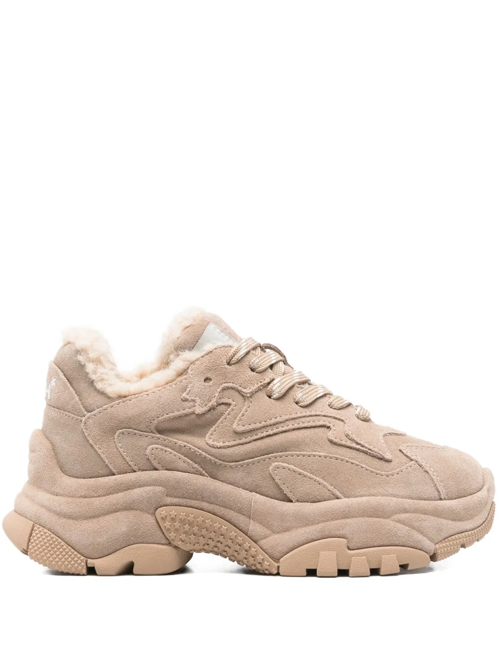 Ash Beige Suede Sneakers With Plush Faux Fur Lining In Neutral