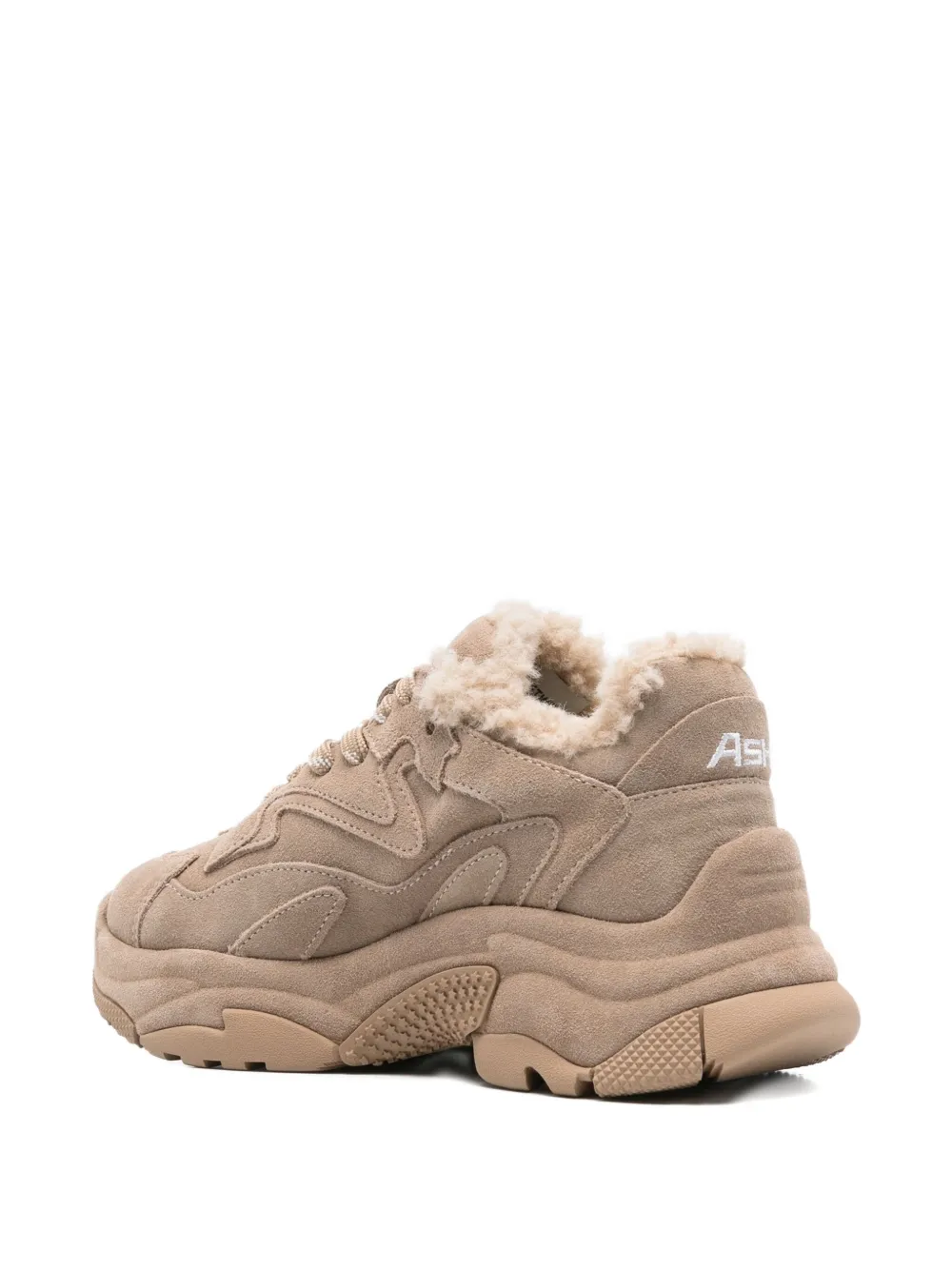 Ash Beige Suede Sneakers With Plush Faux Fur Lining In Neutral