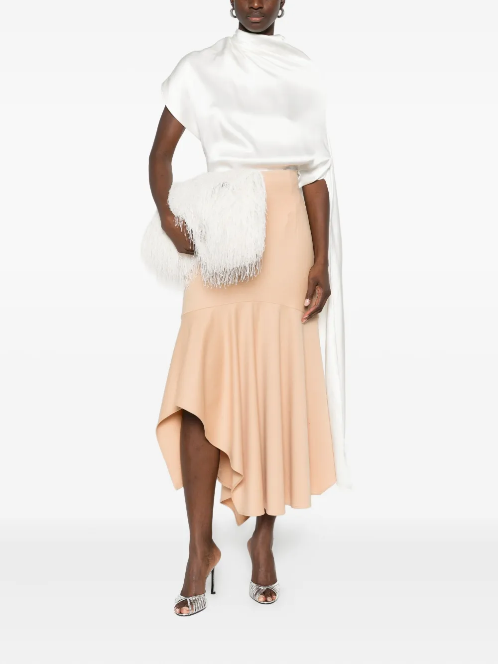 Alberta Ferretti Ruffled Midi Skirt In Neutral