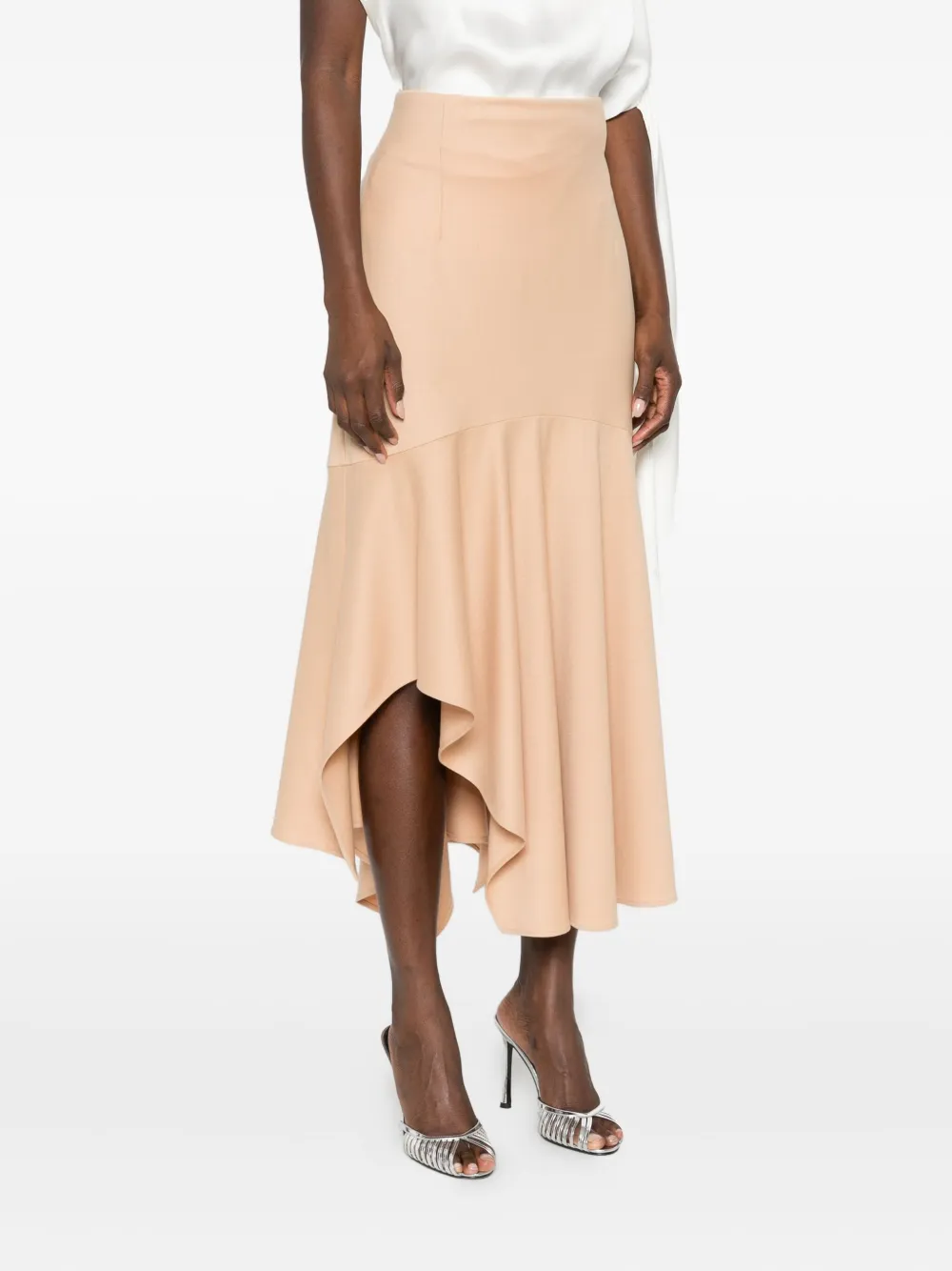 Alberta Ferretti Ruffled Midi Skirt In Neutral