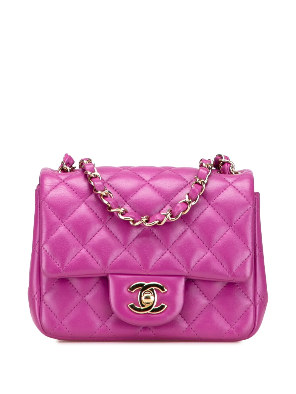 CHANEL Pre-Owned 2020 ミニ スクエア クラシック ラムスキン シングルフラップ ショルダーバッグ - パープル