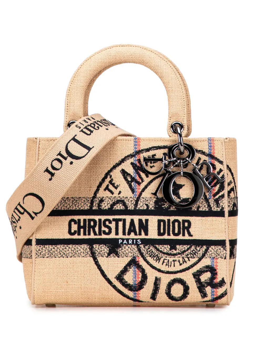 Christian Dior Pre-Owned 2022 ミディアム ジュート エンブロイダリー レディ D ライト サッチェルバッグ - Christian Dior Pre-Owned 2022 ミディアム ジュート エンブロイダリー レディ D ライト サッチェルバッグ -