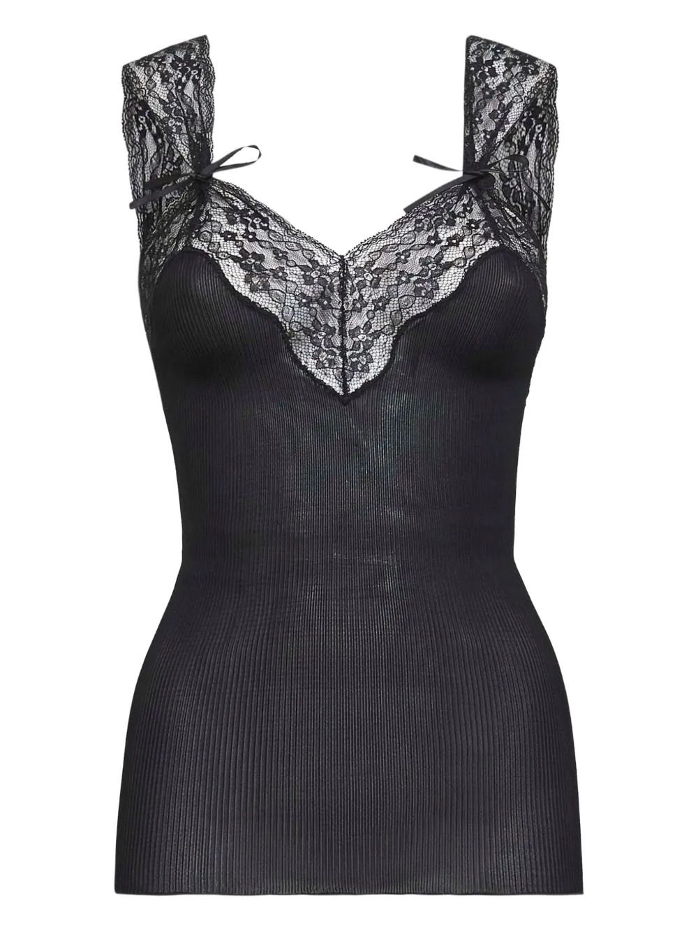 Saint Laurent Lace Pleated Silk Top In Black