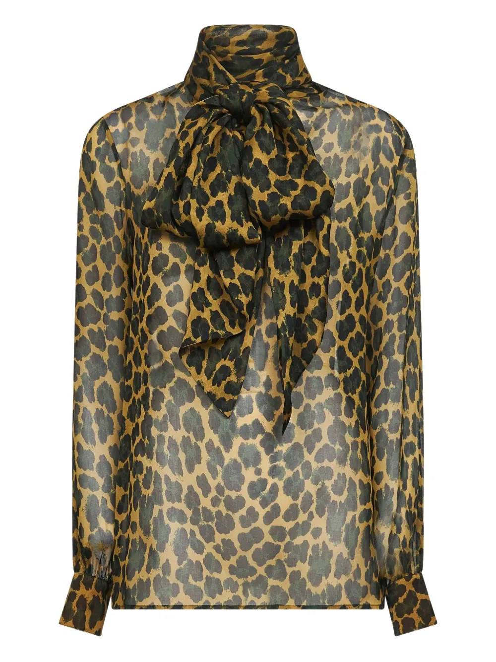 Saint Laurent Leopard Print Silk Muslin Blouse In Green