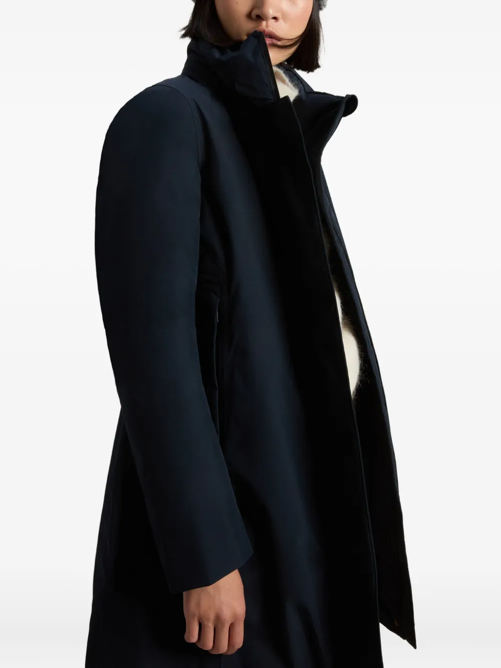 Woolrich Hooded Zip Coat In Blue