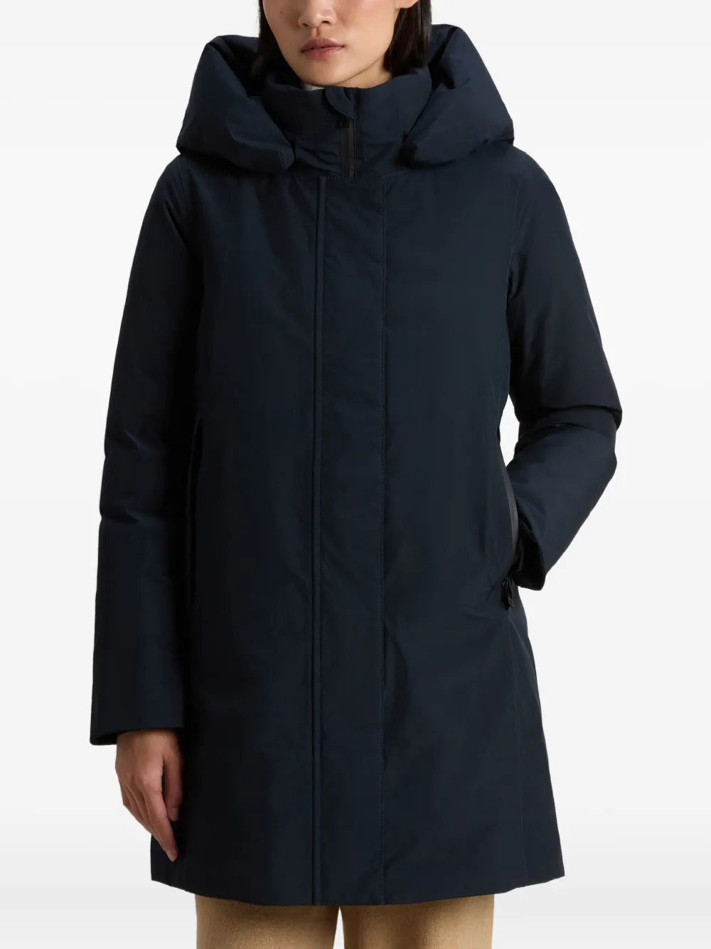 Woolrich Hooded Zip Coat In Blue