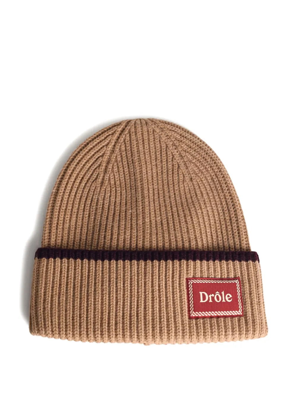 Drôle De Monsieur Stripe Woven Label Beanie In Brown