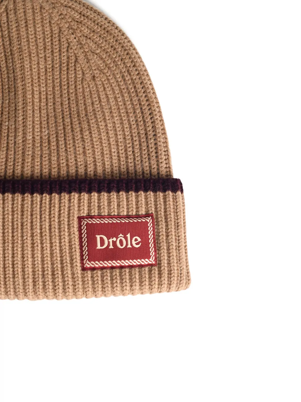 Drôle De Monsieur Stripe Woven Label Beanie In Brown
