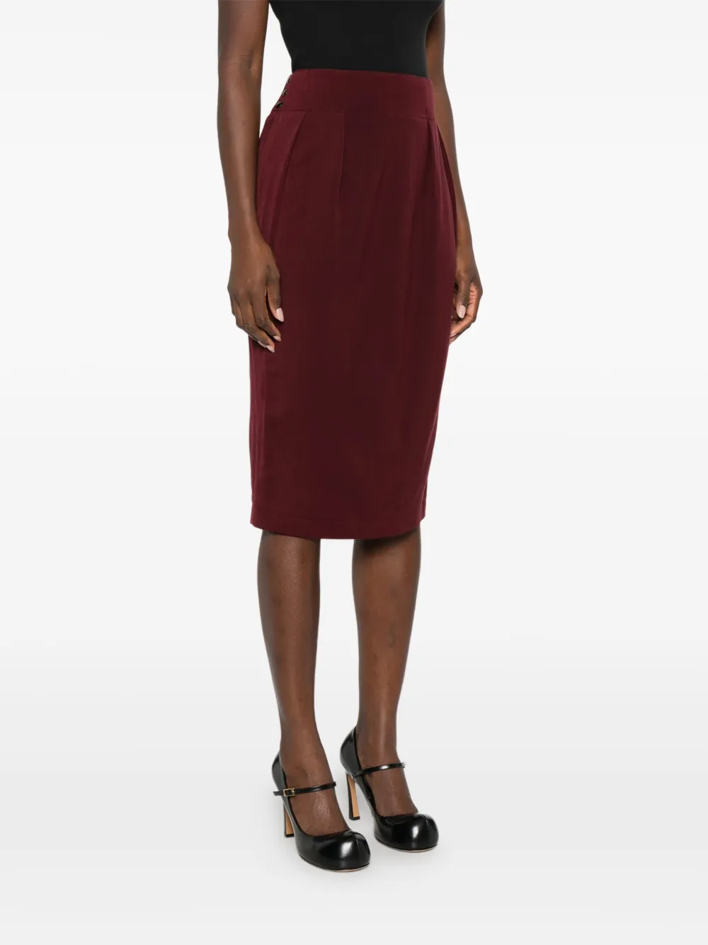 Pre-owned Alaïa 1980s Wool Pencil Skirt In Red