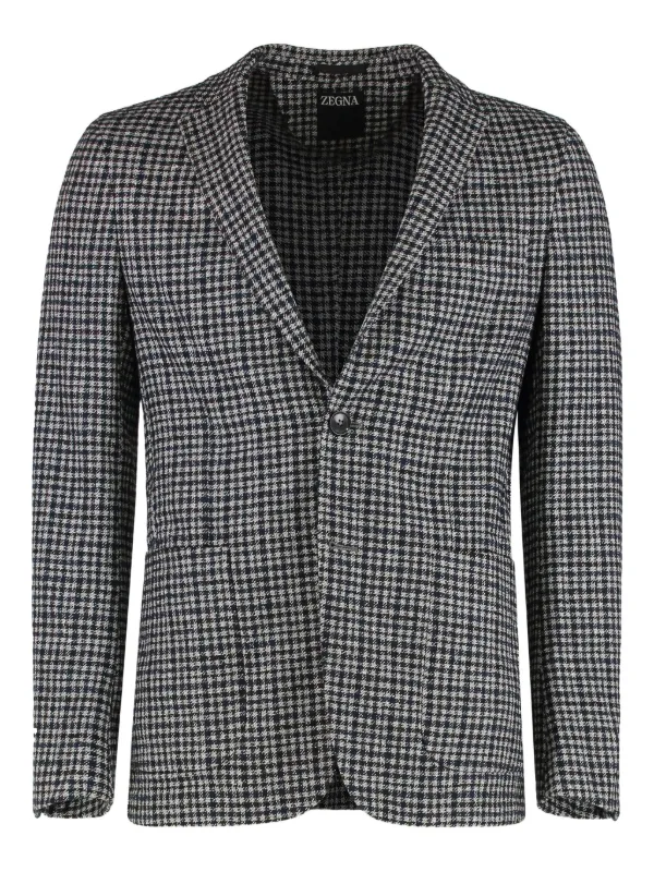 Zegna Checked Single-breasted Blazer in Blue