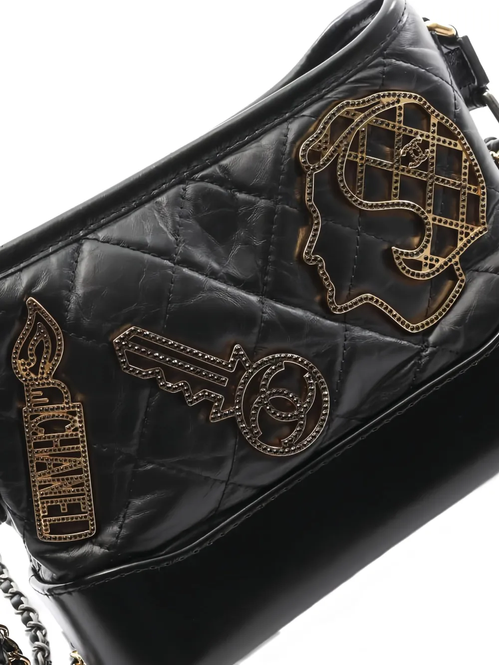 Pre-owned Chanel 2017-2018 Small Gabriel De  Quilted Embellished Shoulder Bag In Black