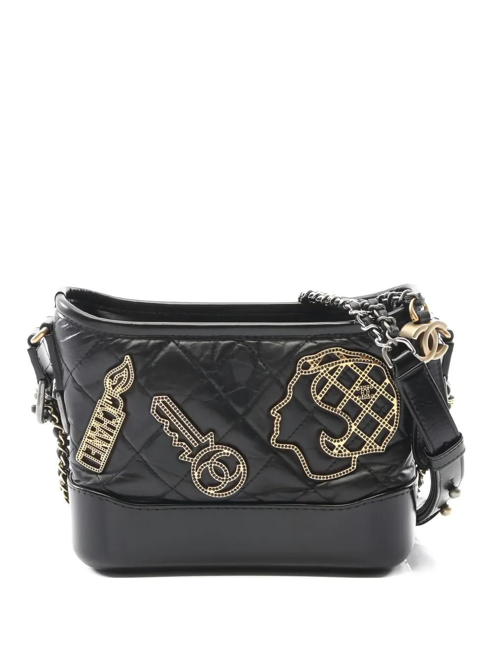 CHANEL Pre-Owned 2017-2018 small Gabriel De Chanel quilted embellished shoulder bag | Black | Image 1