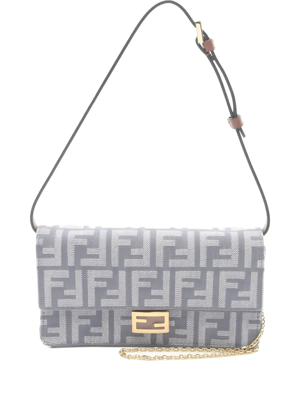 Pre-owned Fendi 2020s Baguette Zucca Clutch Bag In Gray