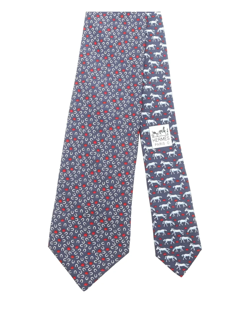 Pre-owned Hermes 2010s Horse-horseshoe Print Tie In Blue
