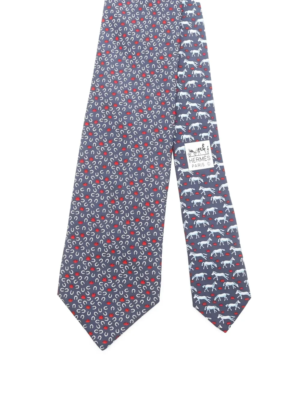 Hermès Pre-Owned 2010s horse-horseshoe print tie | Blue | Image 1