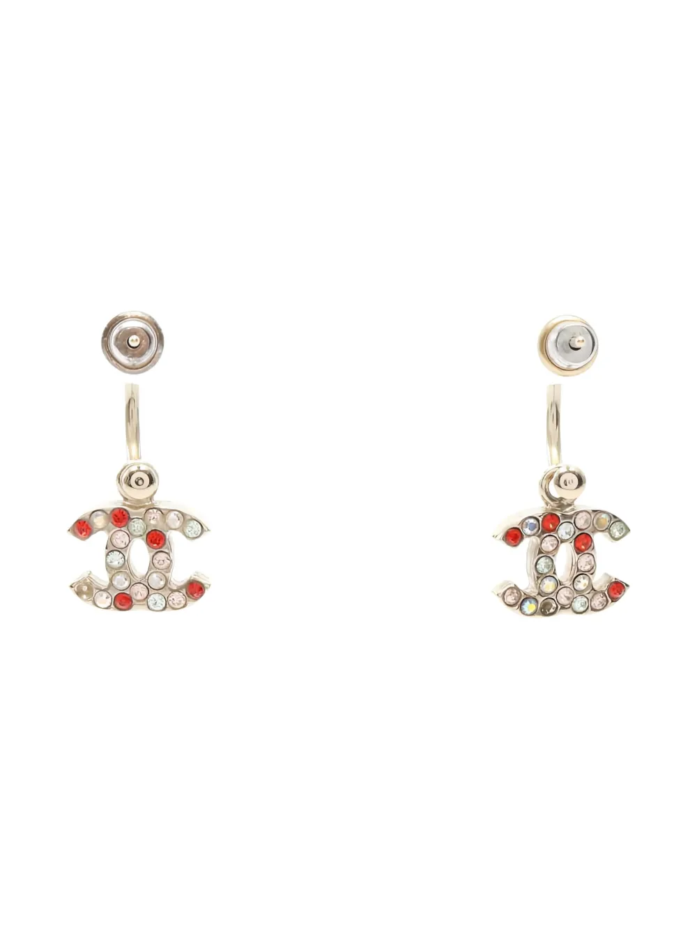 Pre-owned Chanel 1986-1988 Coco Mark Rhinestone Earrings In Gold