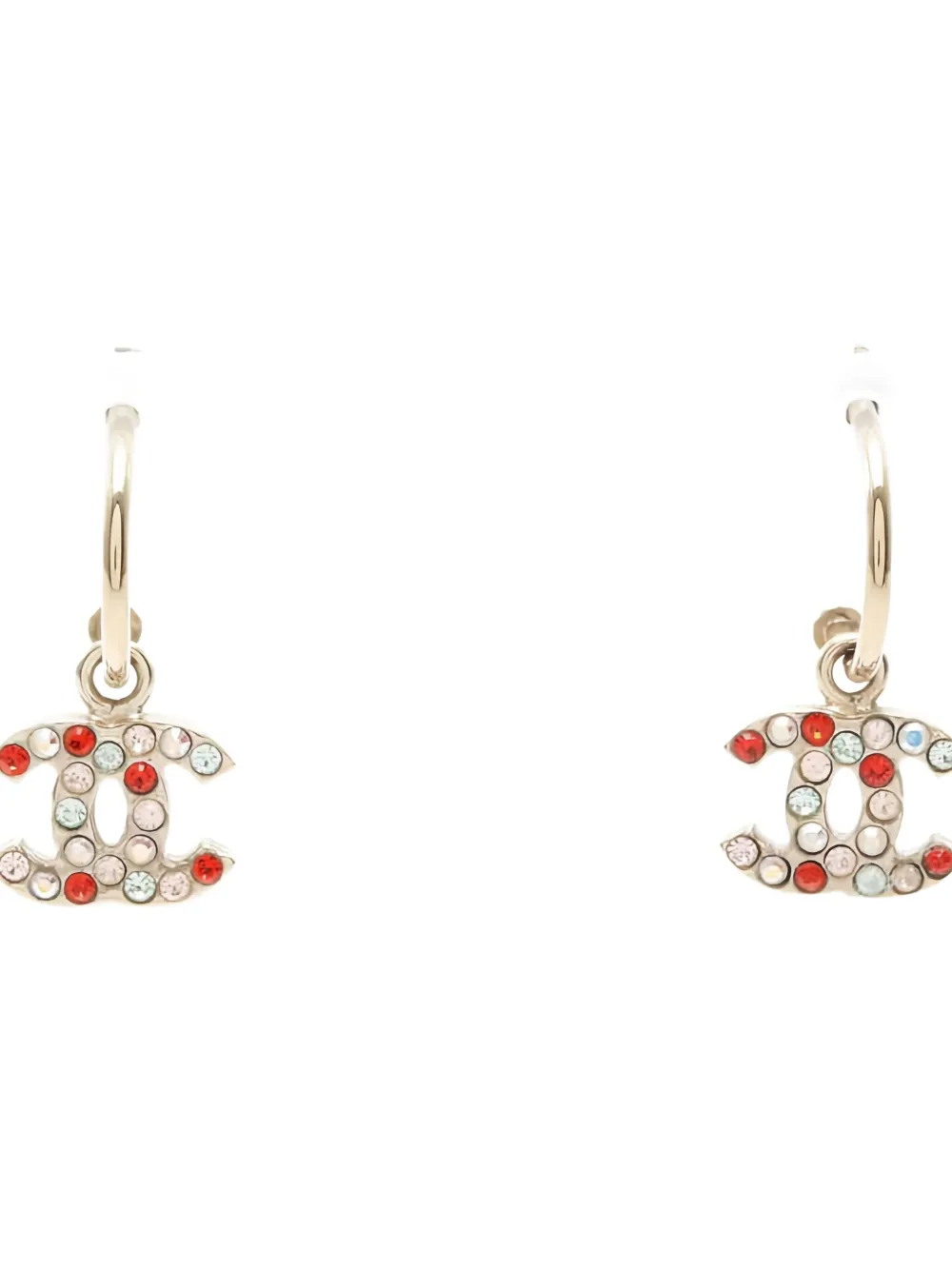 Pre-owned Chanel 1986-1988 Coco Mark Rhinestone Earrings In Gold
