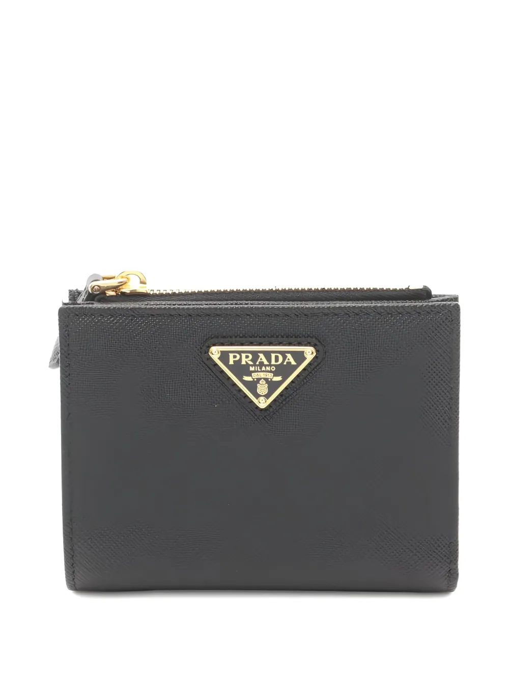 Pre-owned Prada 2000s Saffiano Triangl Bi-fold Wallet In Black