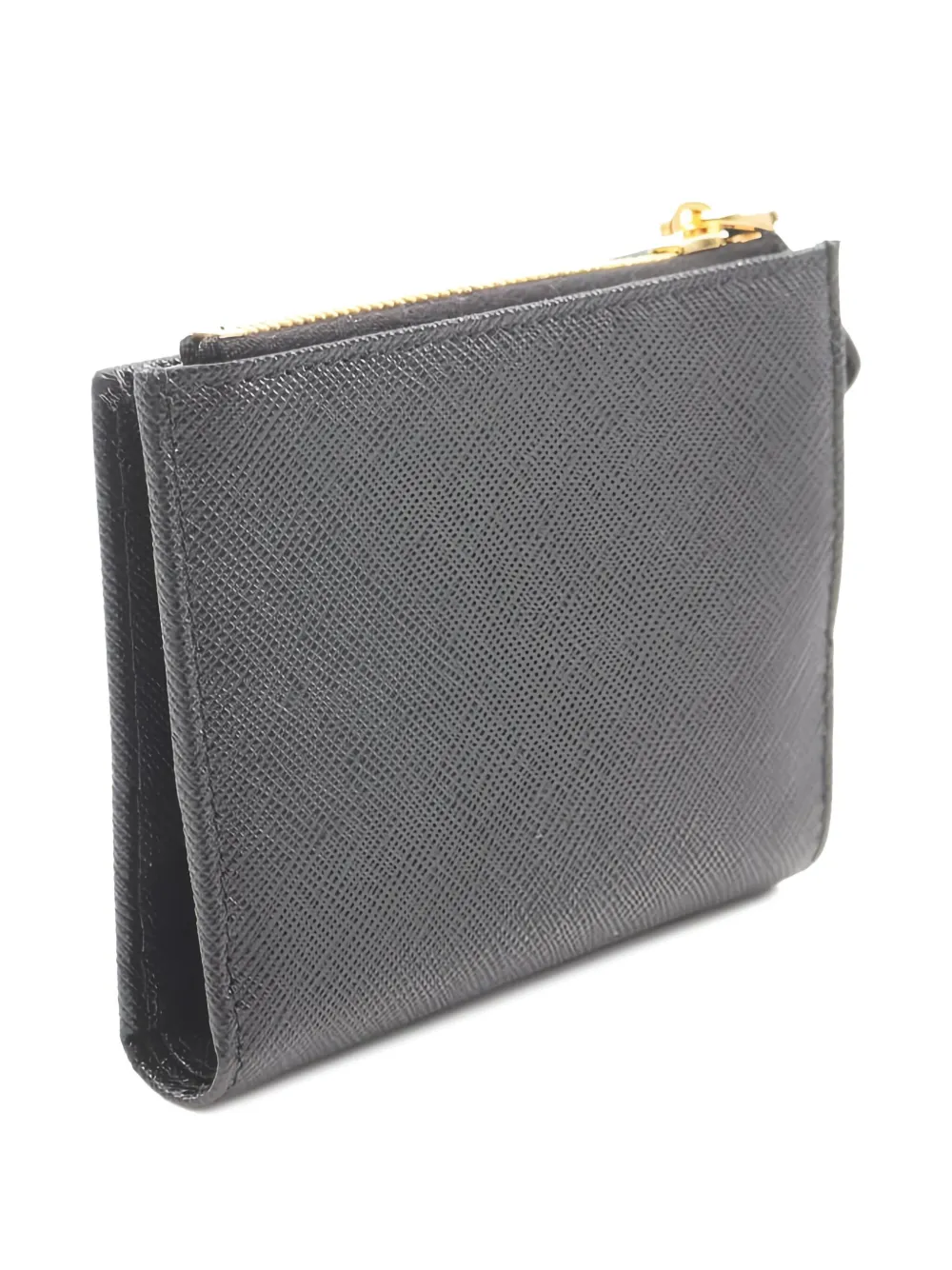 Pre-owned Prada 2000s Saffiano Triangl Bi-fold Wallet In Black