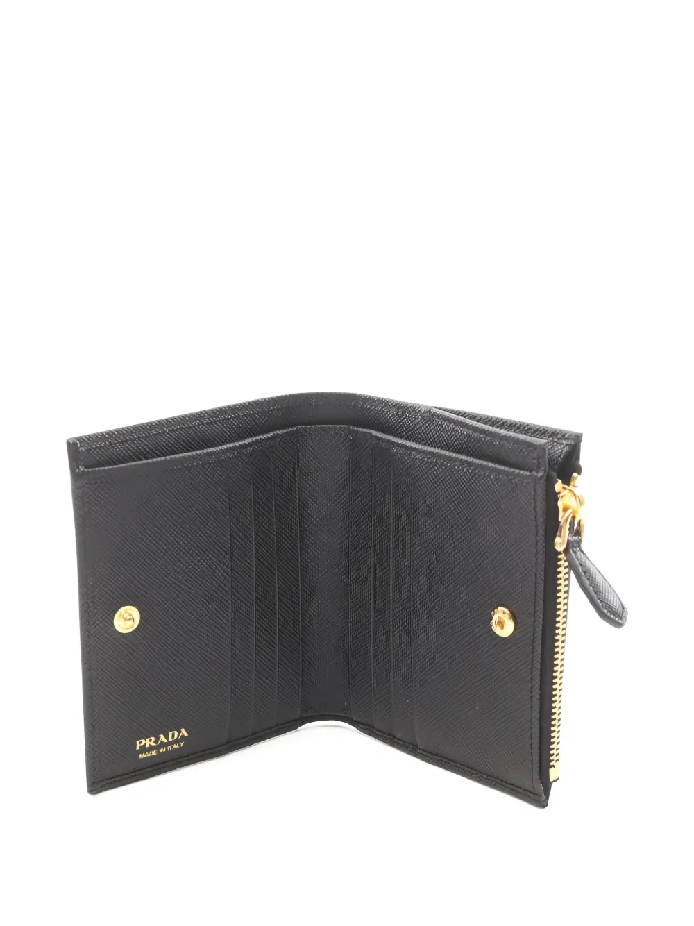 Pre-owned Prada 2000s Saffiano Triangl Bi-fold Wallet In Black