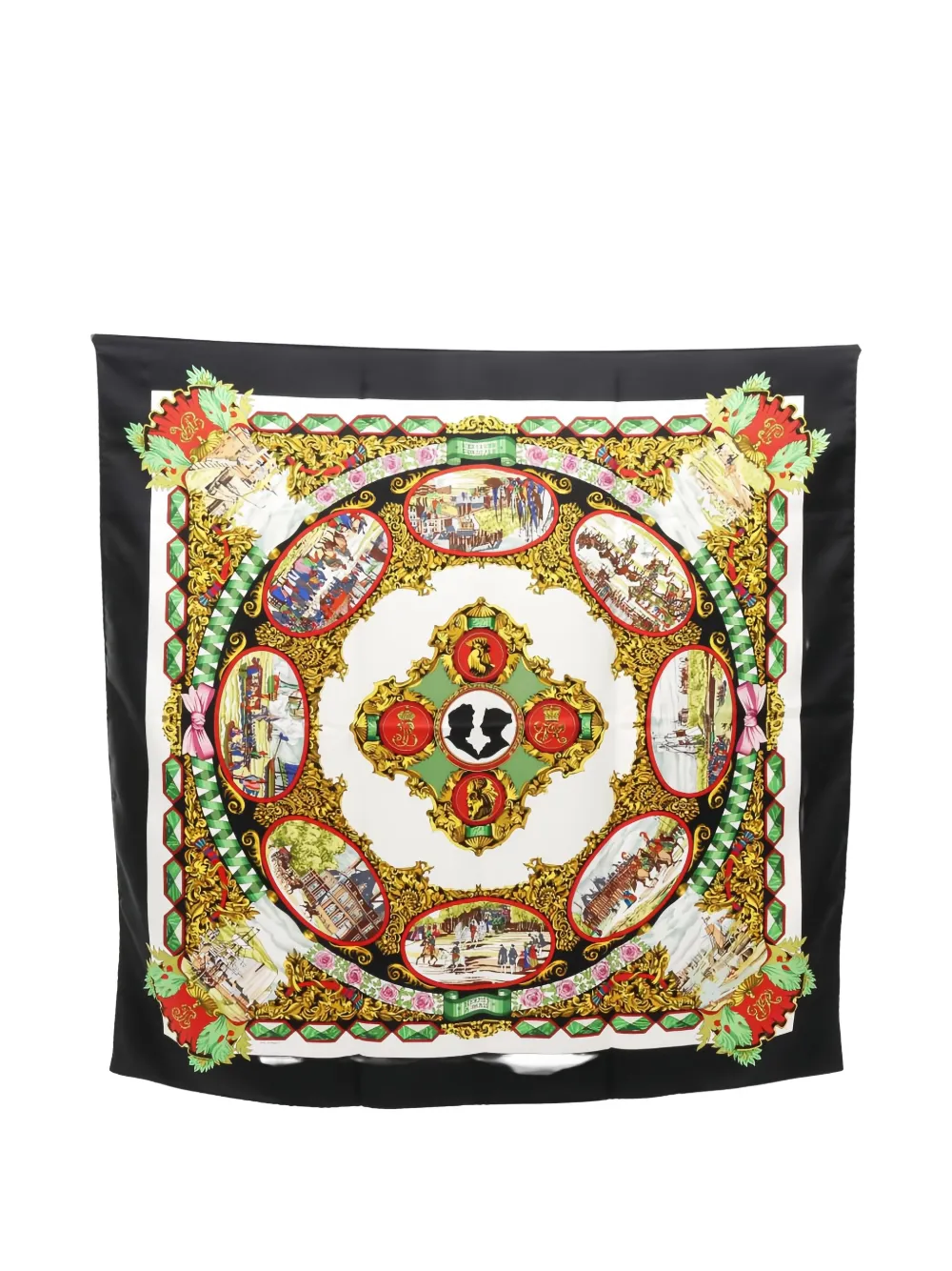 Pre-owned Hermes 2010s Carres 90 L'entente Cordiale Silk Scarves In Black