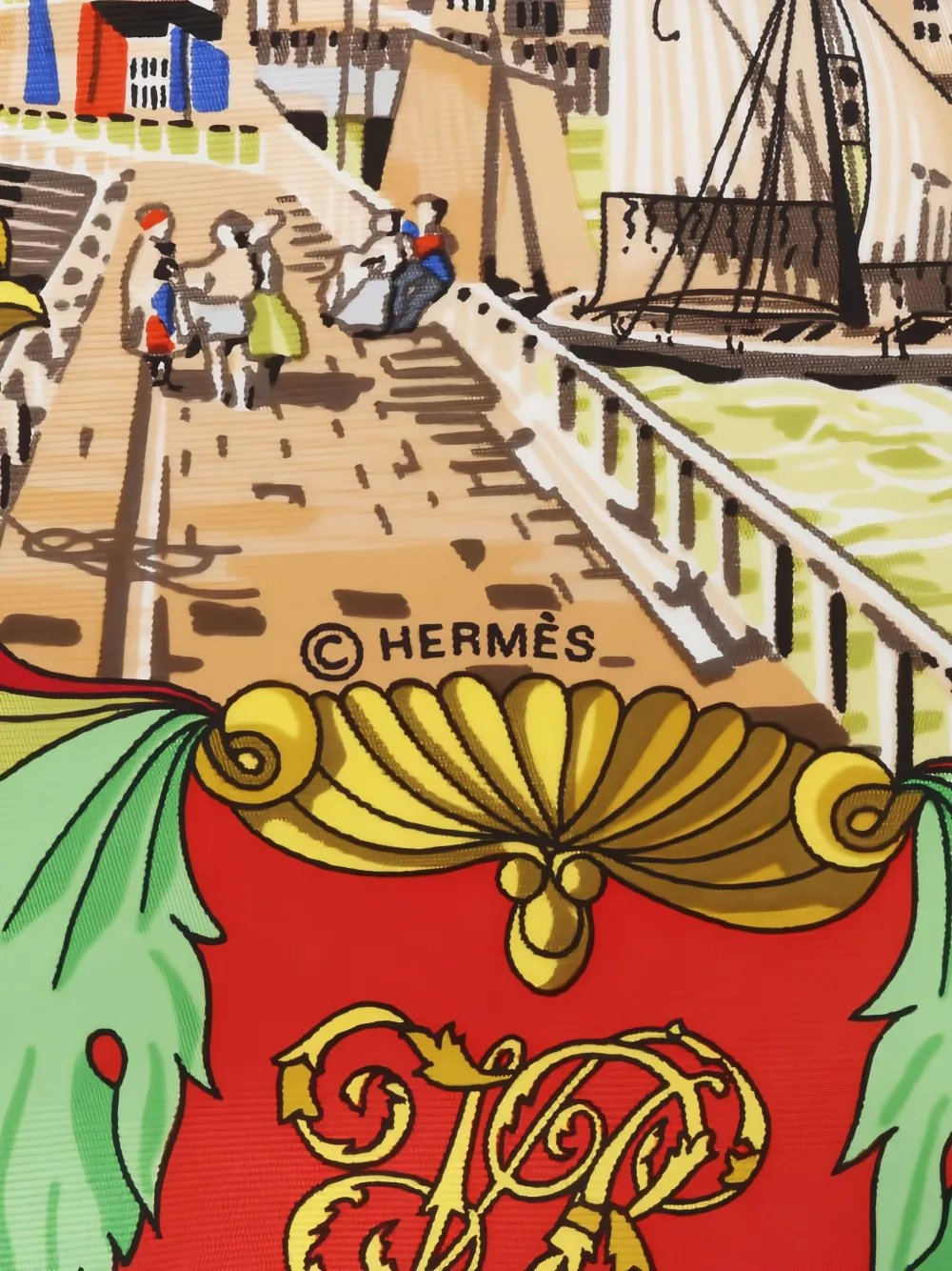 Pre-owned Hermes 2010s Carres 90 L'entente Cordiale Silk Scarves In Black