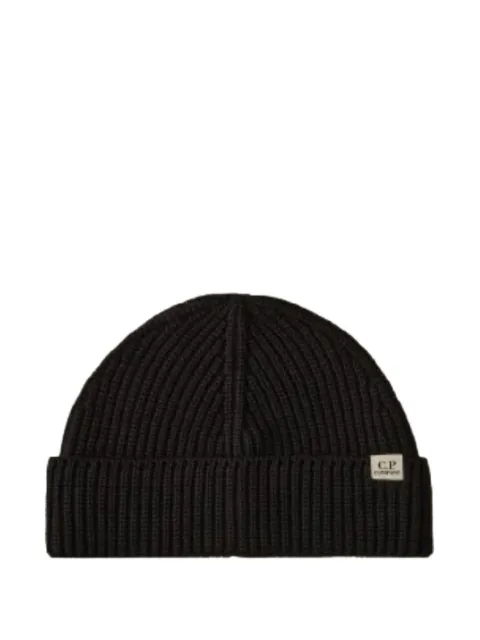C.P. Company fisherman ribbed logo-patch beanie hat