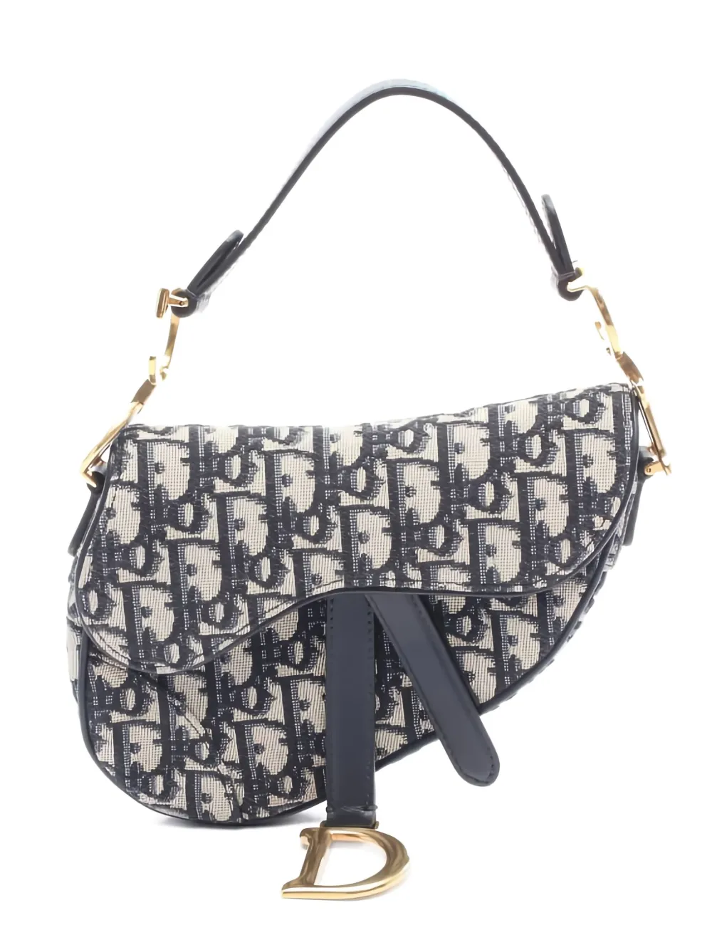 Pre-owned Dior 2010s Mini Saddle Oblique-jacquard Shoulder Bag In Gray