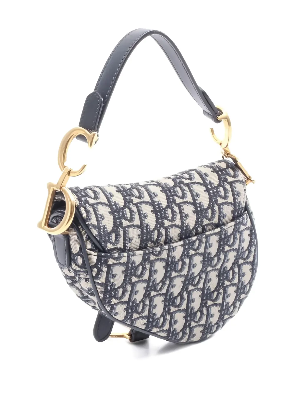Pre-owned Dior 2010s Mini Saddle Oblique-jacquard Shoulder Bag In Gray