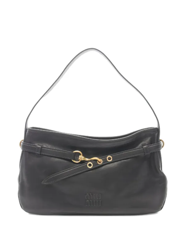 Miu Miu Pre-Owned Adventure Leather Shoulder Bag | Black | FARFETCH IN
