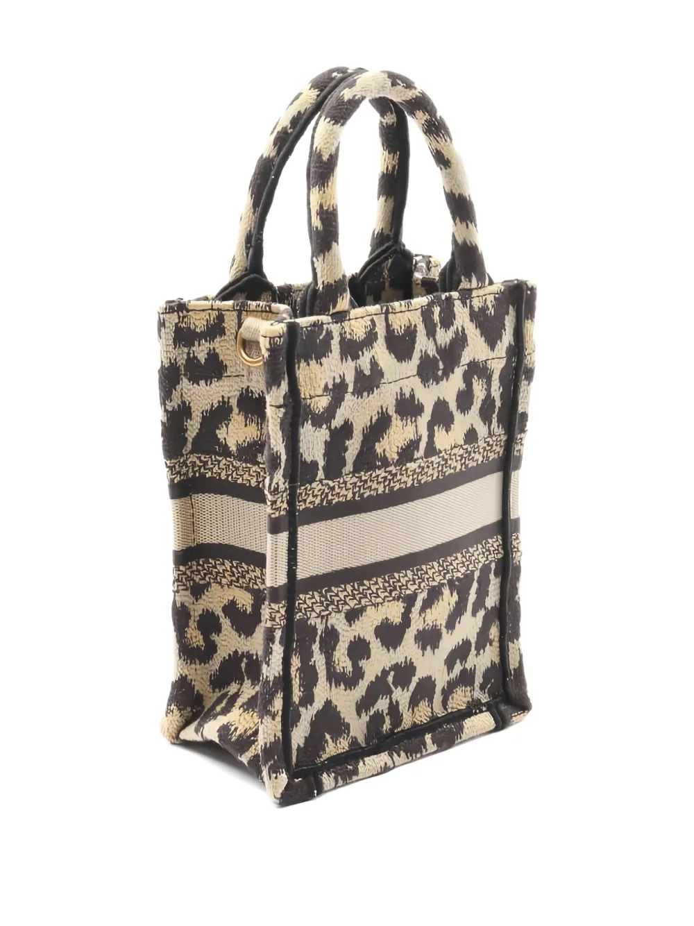 Pre-owned Dior 2010s Book Tote Leopard Canvas Mini Bag In Neutral