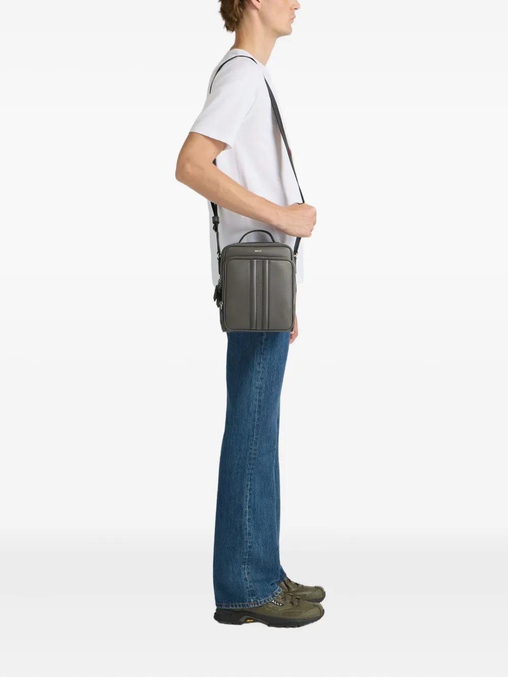 Bally Mythos Zip Leather Shoulder Bag In Gray
