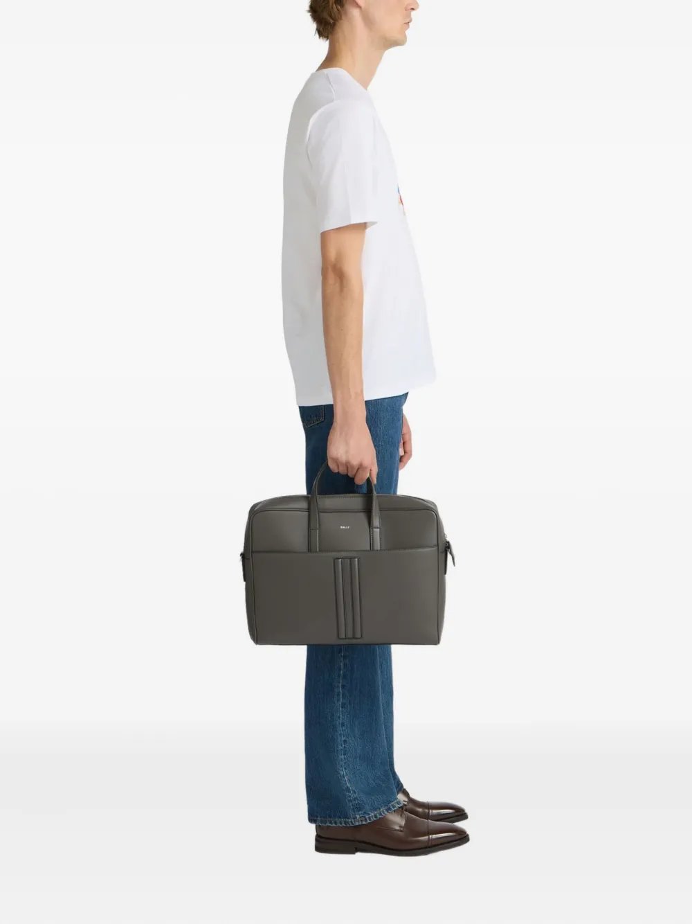 Bally Mythos Leather Briefcase In Gray
