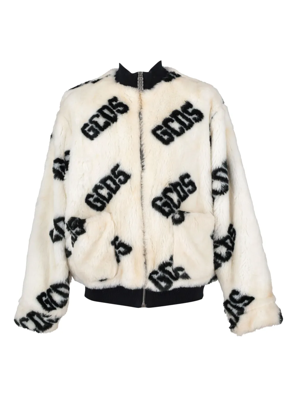 GCDS logo-print faux-fur bomber jacket | White | Image 1