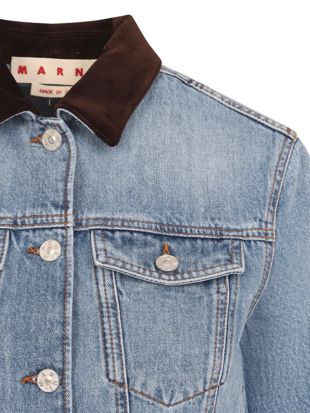 Marni Deep Blue Cotton Washed Bull Denim Trucker Cropped Jacket In Blue