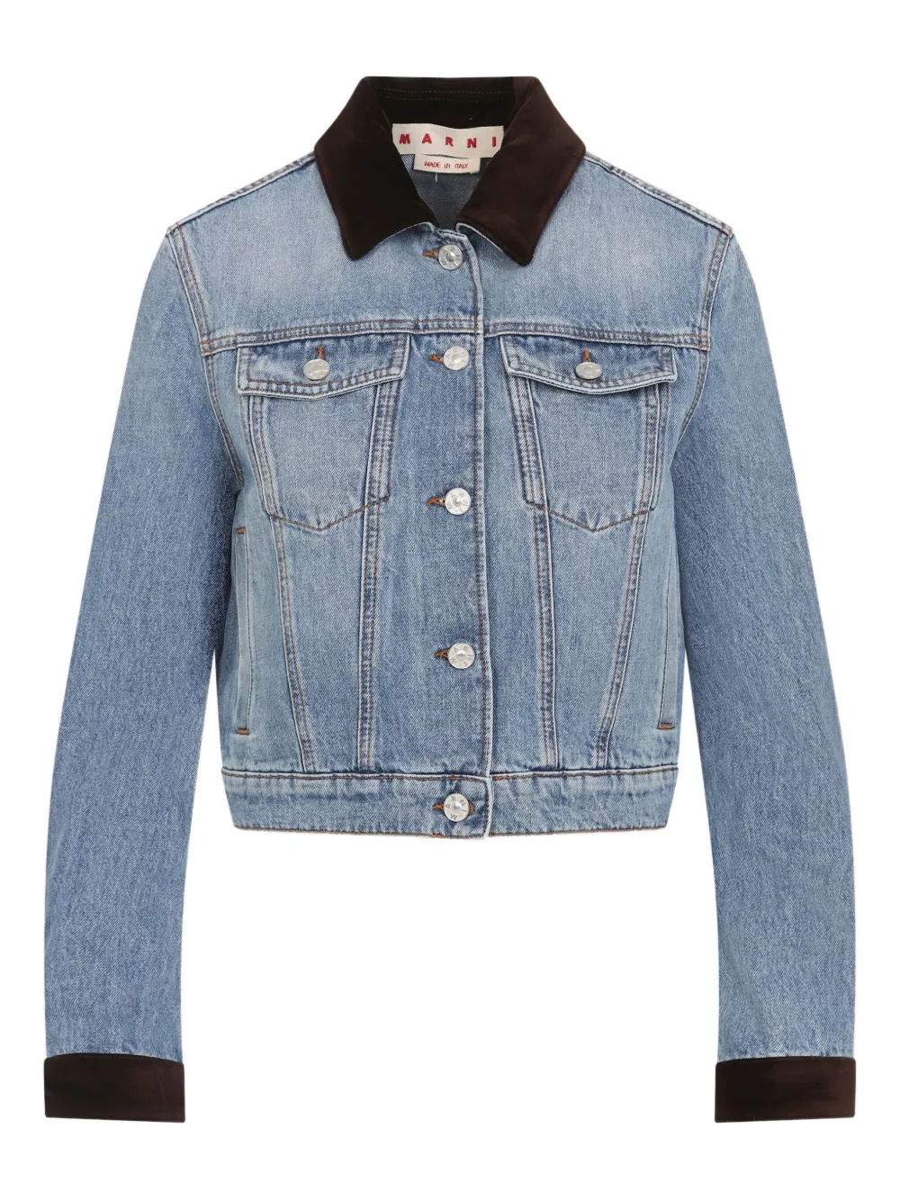 Marni Deep Blue Cotton Washed Bull Denim Trucker Cropped Jacket In Blue